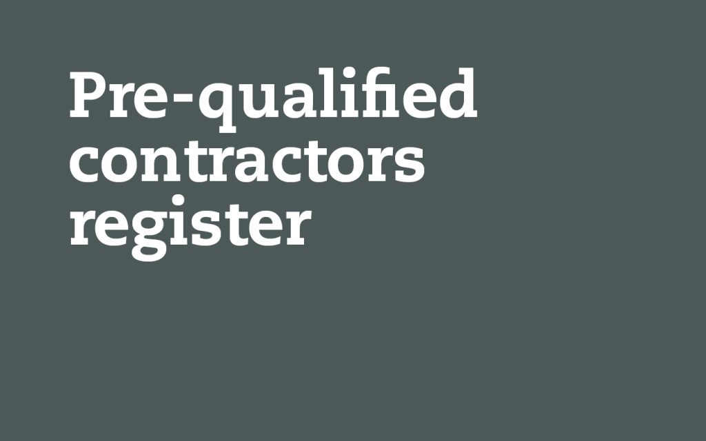The image features white text on a dark gray background that reads Pre-qualified contractors register.