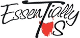 Logo with the words Essentially Tas in cursive font. The Tas includes a red silhouette of the shape of Tasmania, with part of the T crossing over the map.